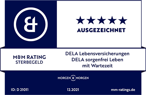 M&M Rating Auszeichnung für DELA Lebensversicherungen mit fünf Sternen.